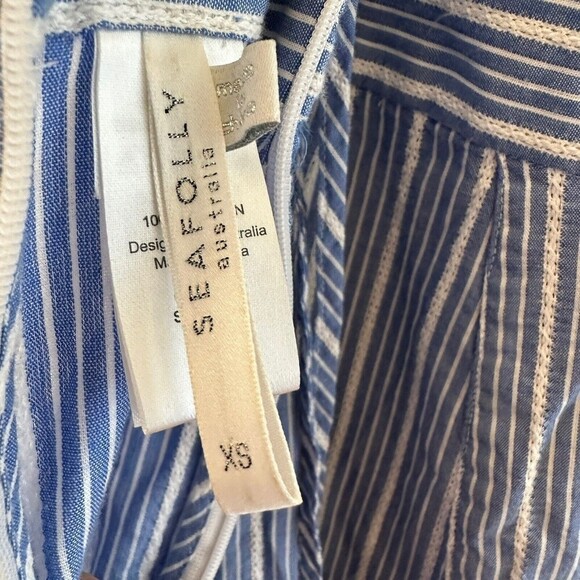 Seafolly Australia Jumpsuit Blue Chambray cropped crisscross back xs blue white - Picture 5 of 9